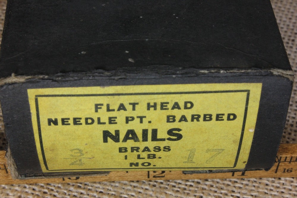 3/4” Old Solid Brass 50 Nails Barbed Needle Point 5/32” Flat Head 1950’s Vintage