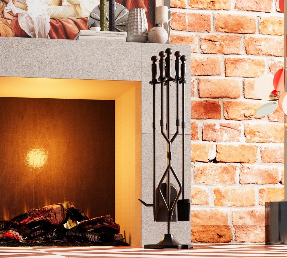 Fireplace Tools, 5 Pieces Fireside Accessories Fire Kit Set,Woodstove Tools H...