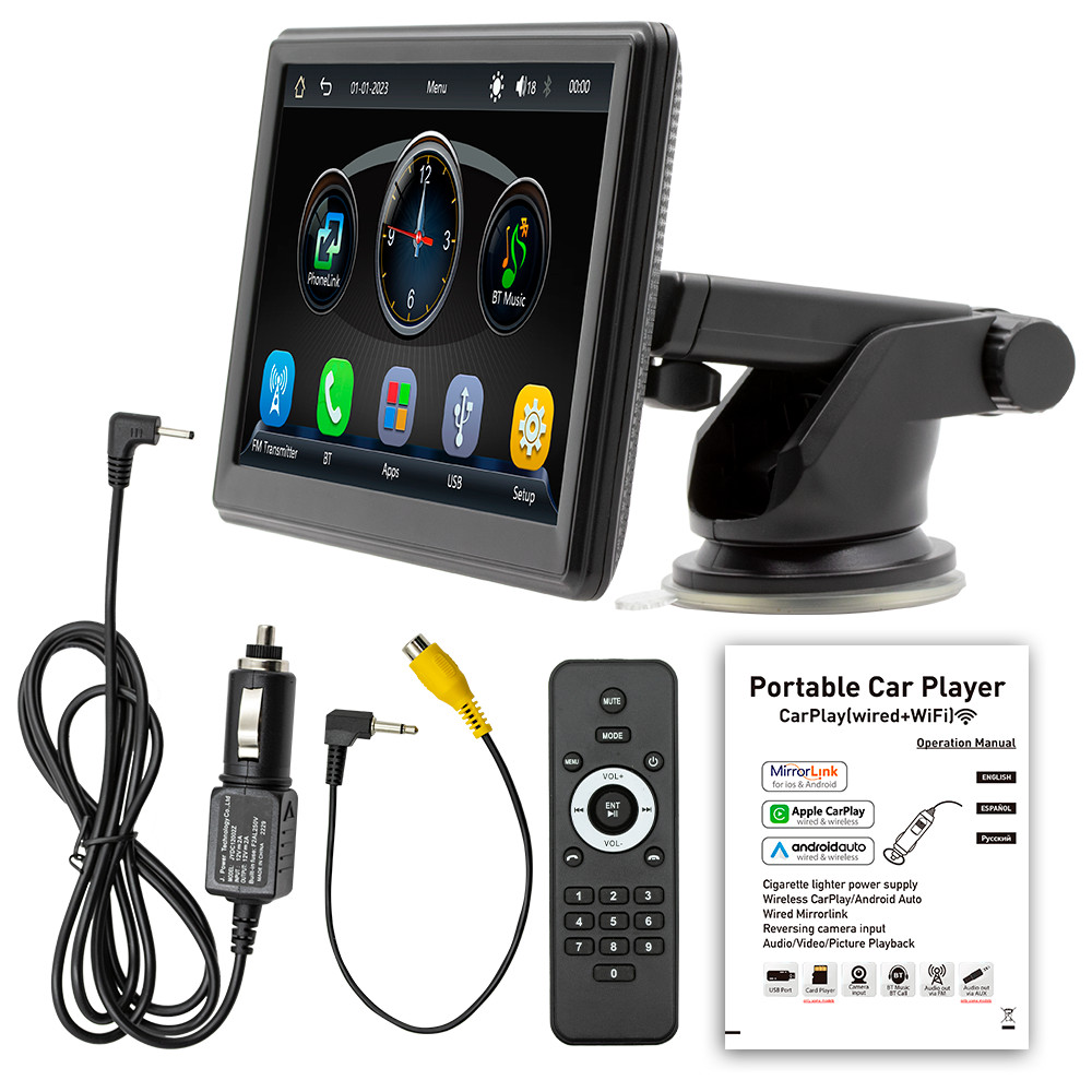 Portable Carplay Touch Screen WiFi iPhone Android Auto GPS Music Player+Remote