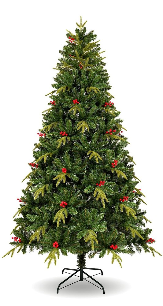 Uten Artificial Christmas Tree, 5Ft 5ft, Mixed Green Tree With Red Berries