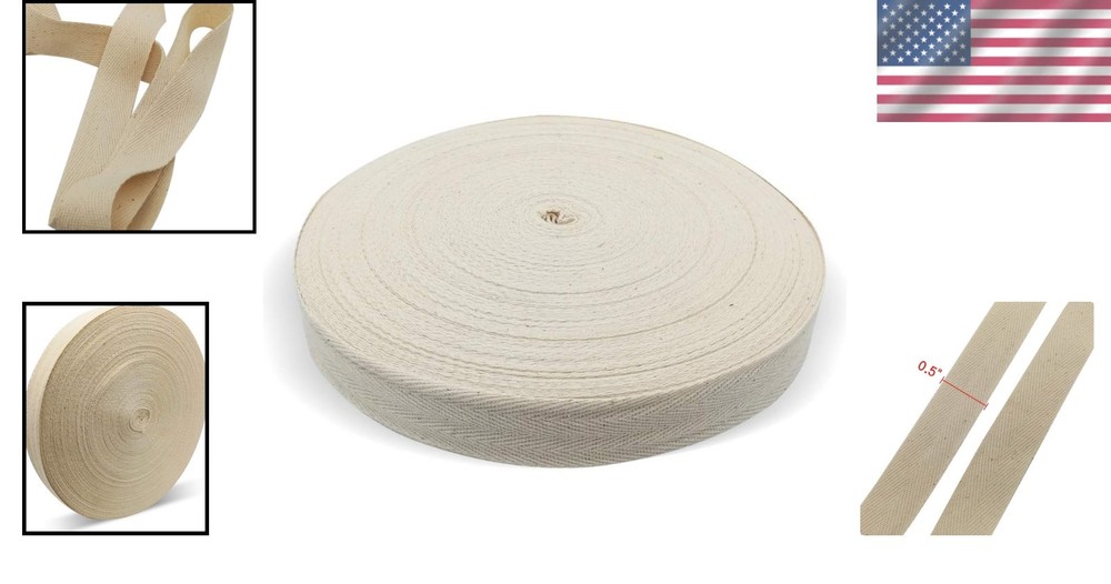 Durable Natural Cotton Double-Fold Herringbone Tape - 55 Yards for DIY Projects