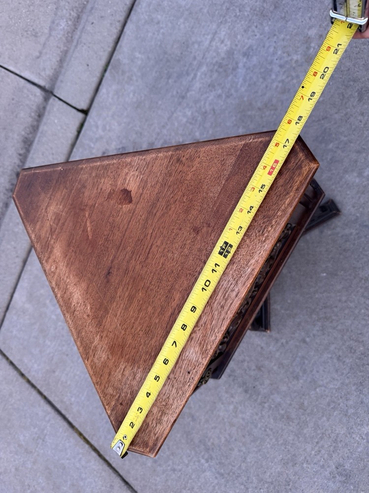 Triangular 1920 American Carved Chairside Table Humidor Smoking Stand Copper
