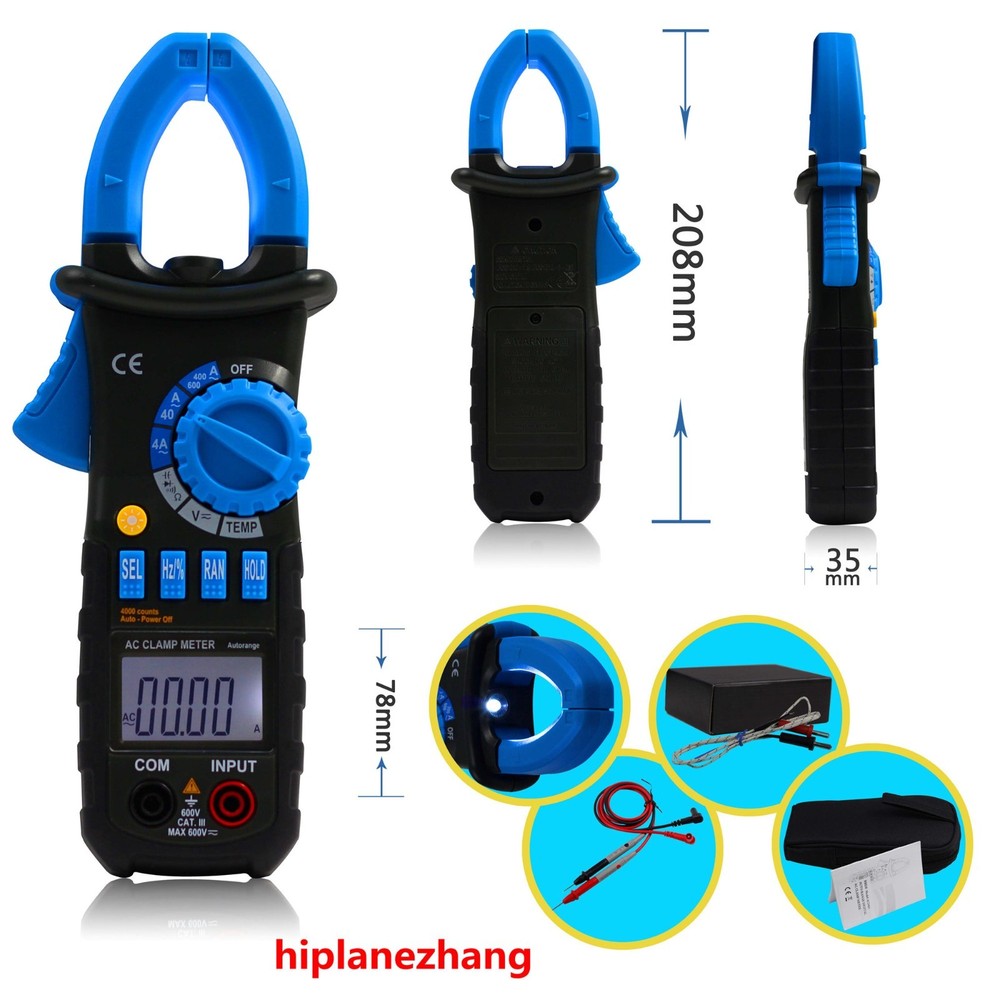 Clamp Meter Auto Range V/A Resistance Capacitance Freq. Temperature Flashlight