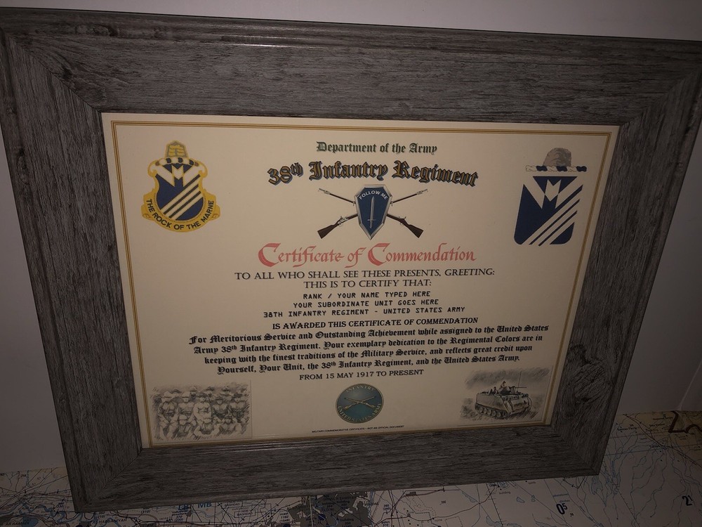 38TH INFANTRY REGIMENT / COMMEMORATIVE - CERTIFICATE OF COMMENDATION
