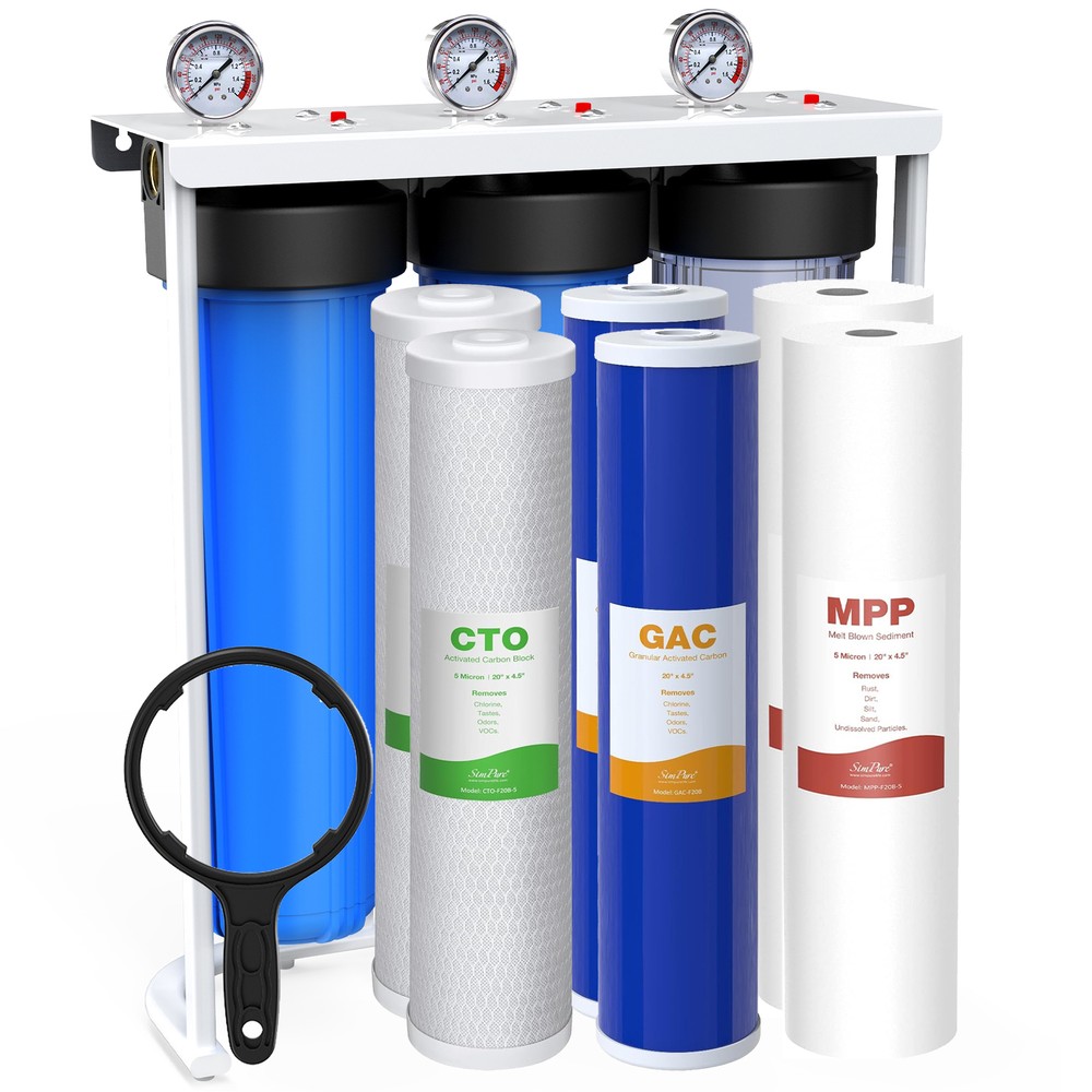 20x4.5" Big Blue 3-Stage Whole House Sediment Water Filter System For Well Farm