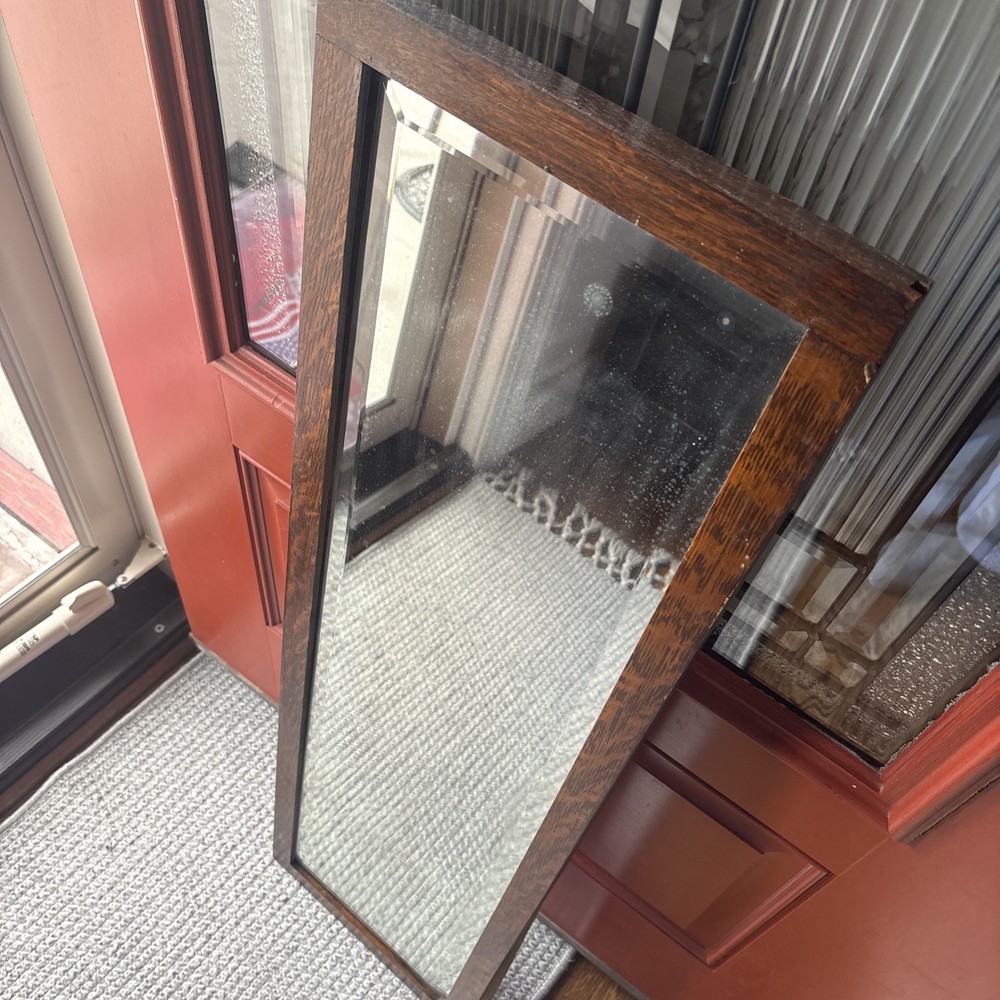 Antique Wood Framed Beveled Mirror 42”x12”
