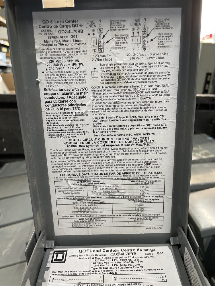 Square D QO2-4L70RB Load Center