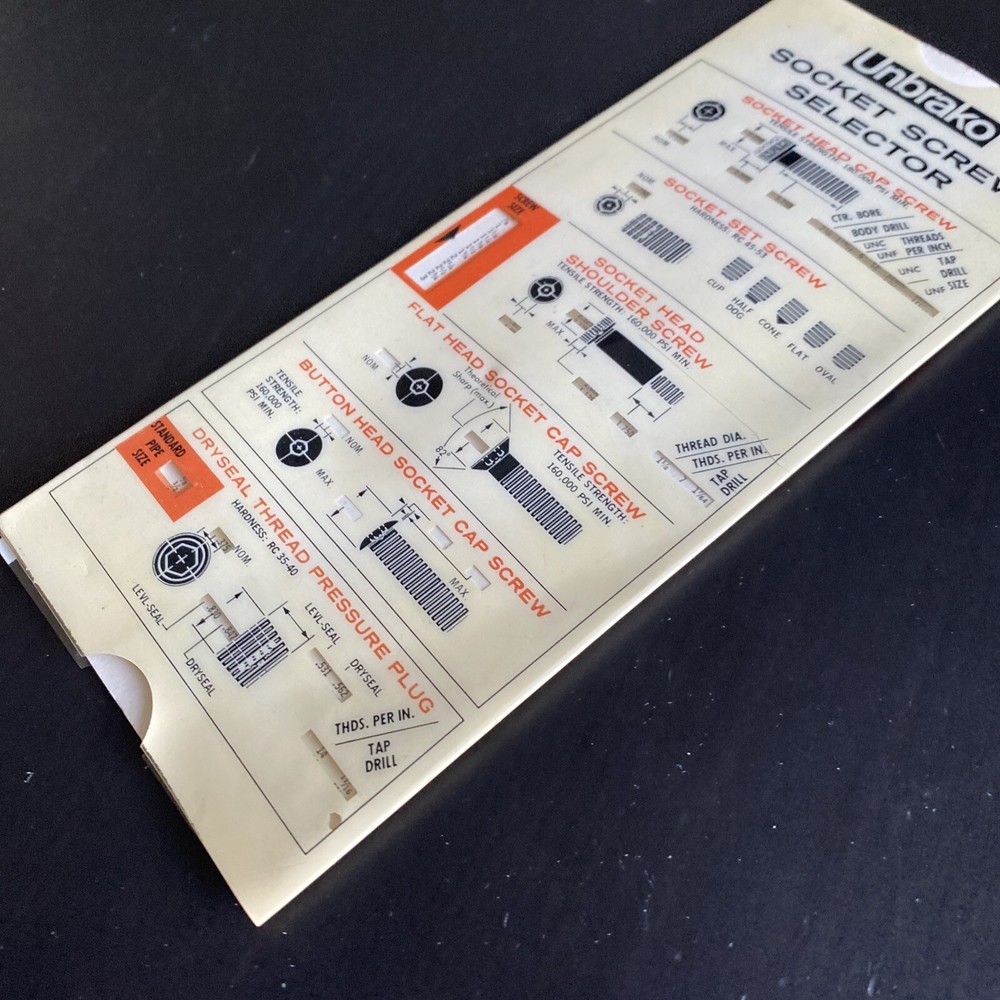 Vintage Unbrako Socket Screw Selector Data Guide Slide Rule - Plastic Sleeve