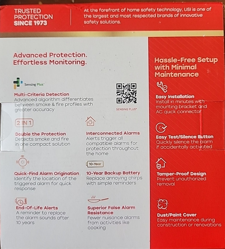 Universal Security Instruments 2 in 1 Combo Smoke & Fire Alarm. Hardwired.