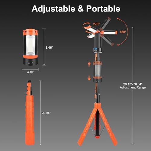 Rechargeable Camping Light with Stand, 73.2" Cordless Work Light, 5000LM, 100W