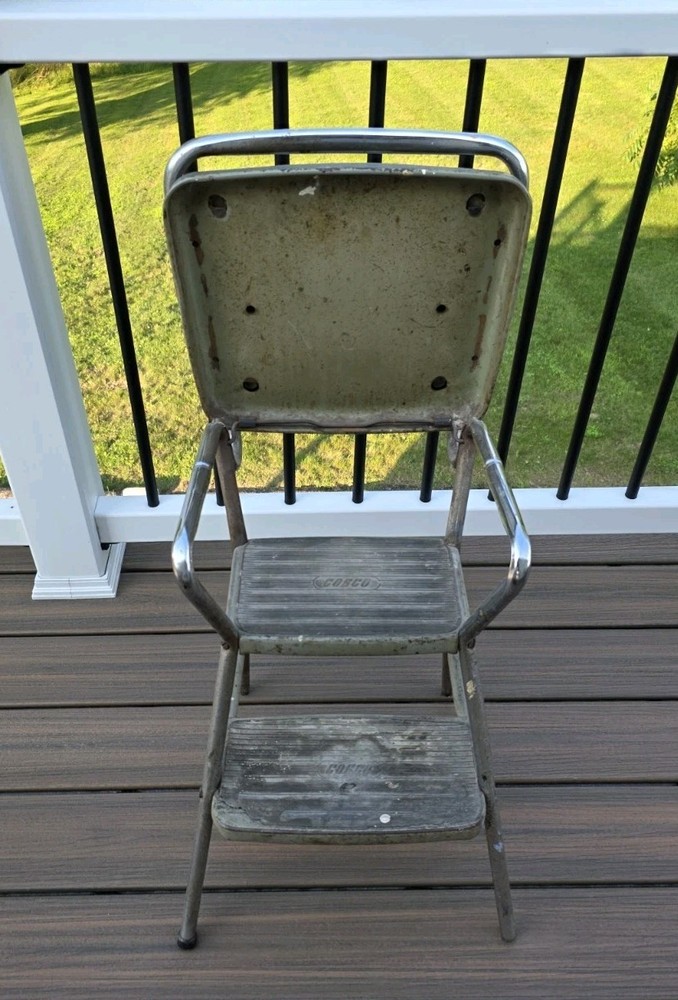 Vintage Cosco Step Stool Chair Leather And Chrome