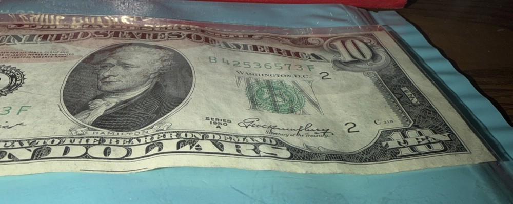 RARE 1950-A $10 Bill Misalignment Error - Visible Alignment Line