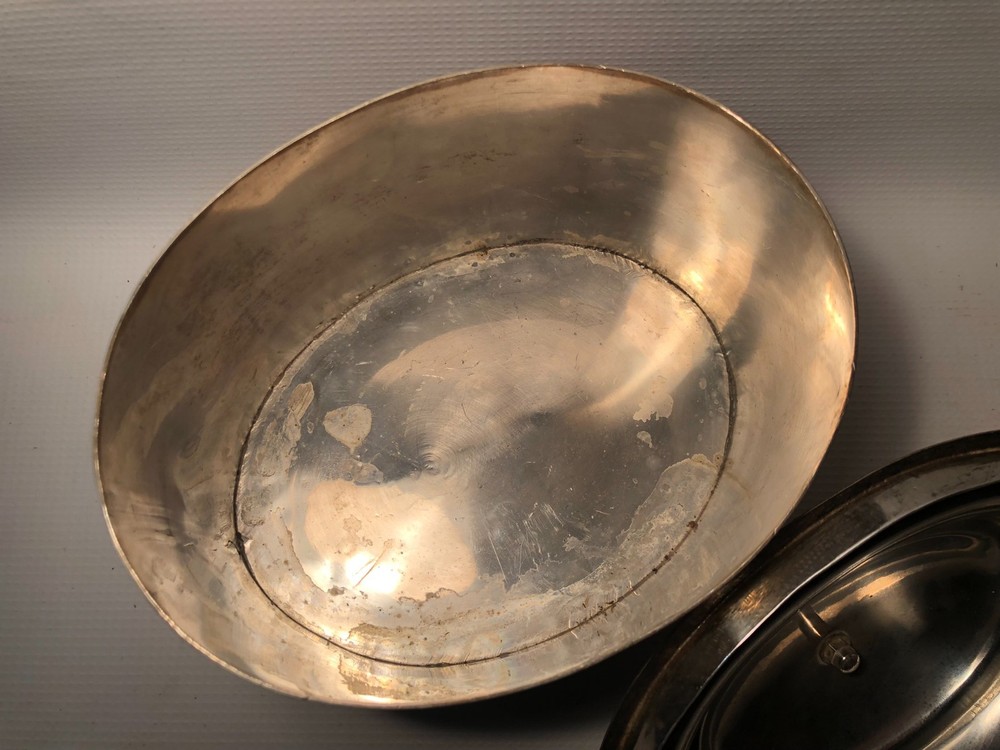 Vintage Silver Plate Copper Tea Caddie Container Engraved Design