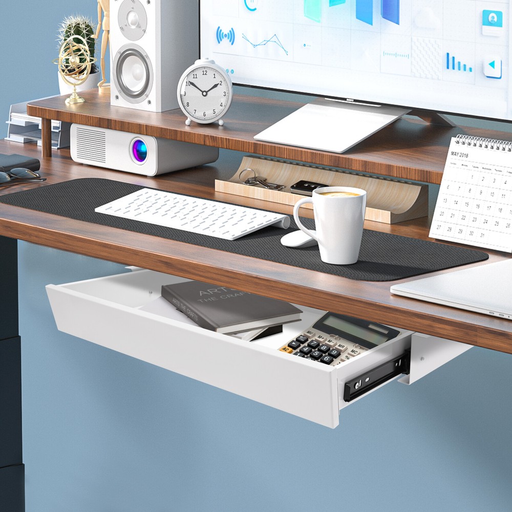 Under Desk Mounted Sliding Pull-out Drawer, Drawer Storage Organizer for Desks