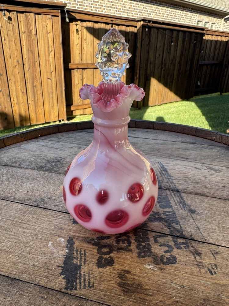 Antique Fenton Cranberry Coin Dot Cruet