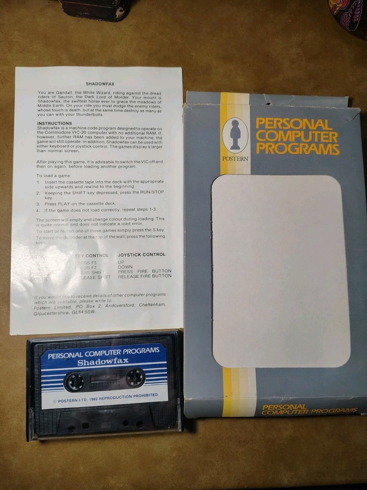 Commodore VIC-20 Postern Shadowfax Cassette - Art Boxed & Working 1982