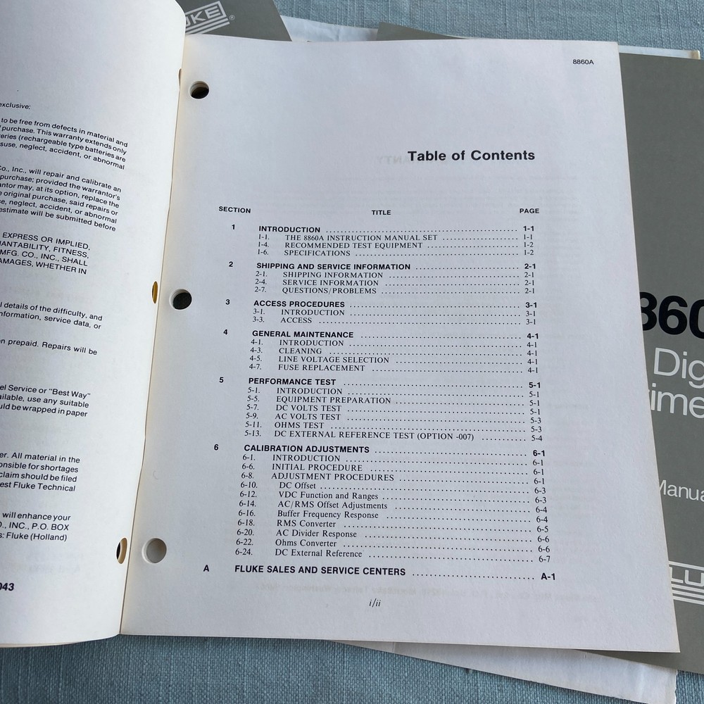 Fluke 8860A Digital Multimeter Operator Manual Handbook Instruction Calibration