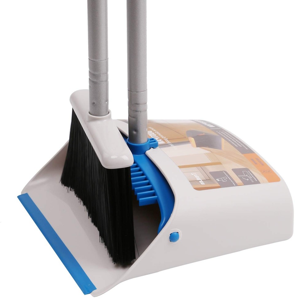 TreeLen Long Handle Broom 52 inch and Dustpan, Blue Dustpan