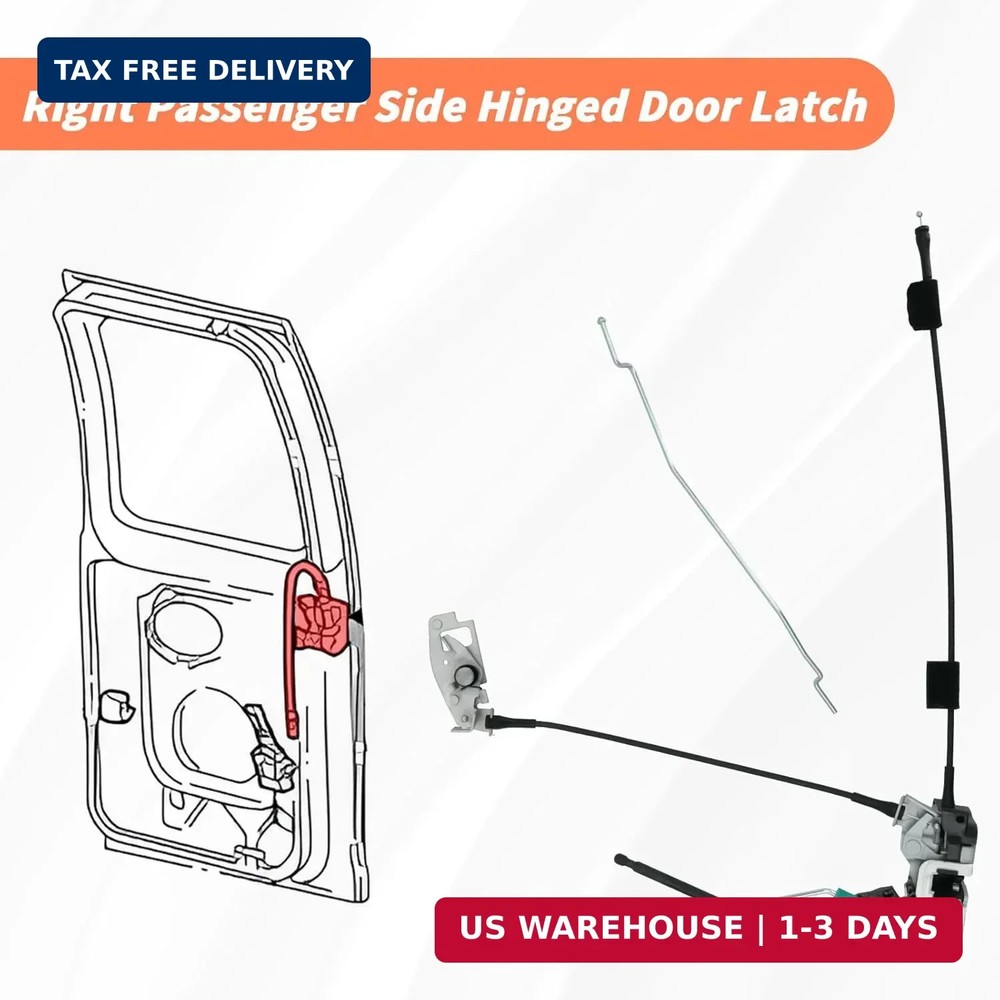 Side Door Latch Assembly with Cable & Rod, Right Passenger Side Hinged Lock for
