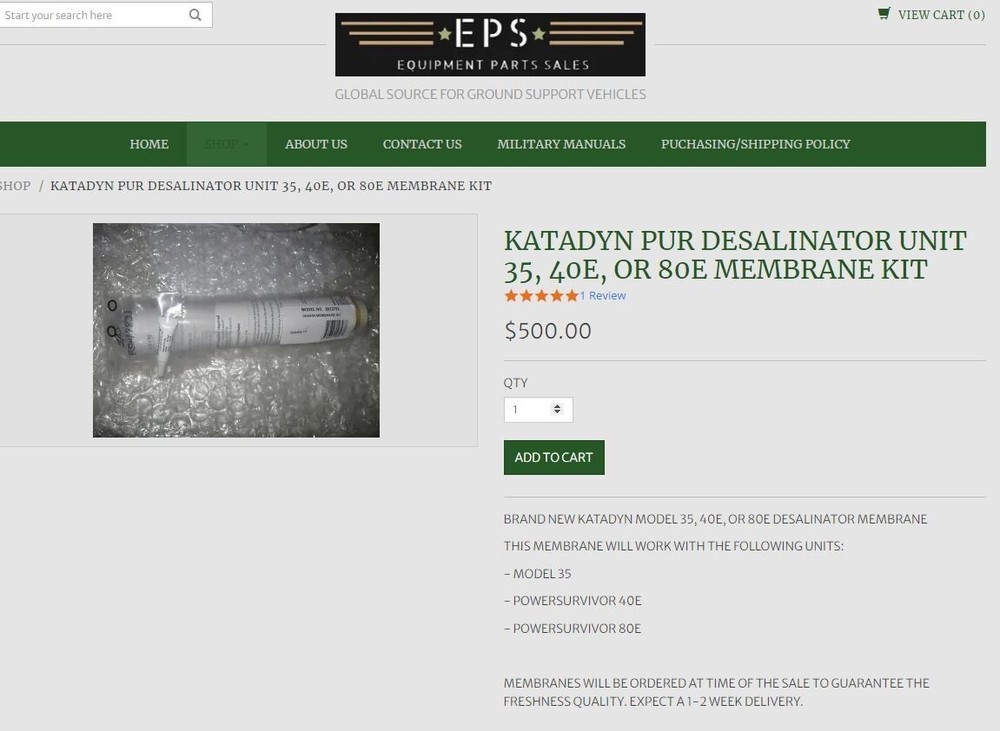 Katadyn Pur or Recovery Engineering Desalinator MEMBRANE New