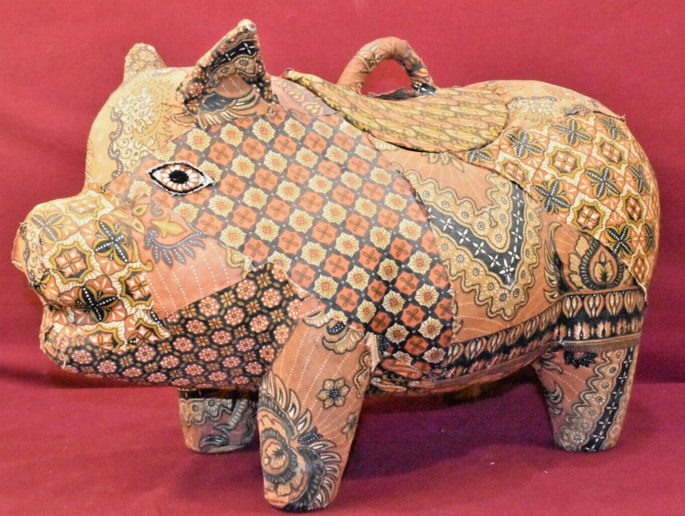Antique Folk Art Pig-Shaped Lidded Storage Box