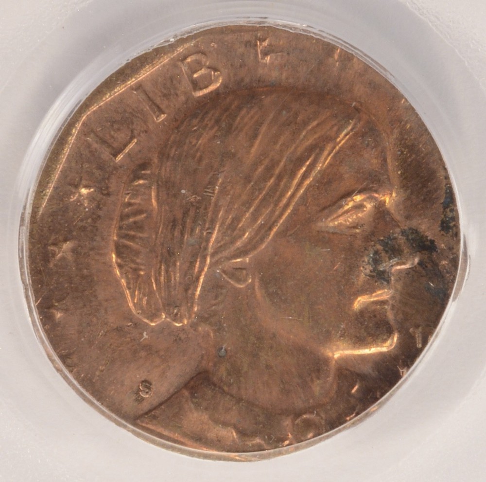 PCGS $1 SBA Dollar Struck on Cent Planchet MS64 Red