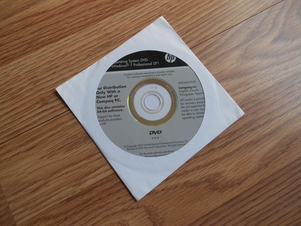HP Compaq Windows 7 Professional SP1 64-Bit DVD System Recovery Media Software