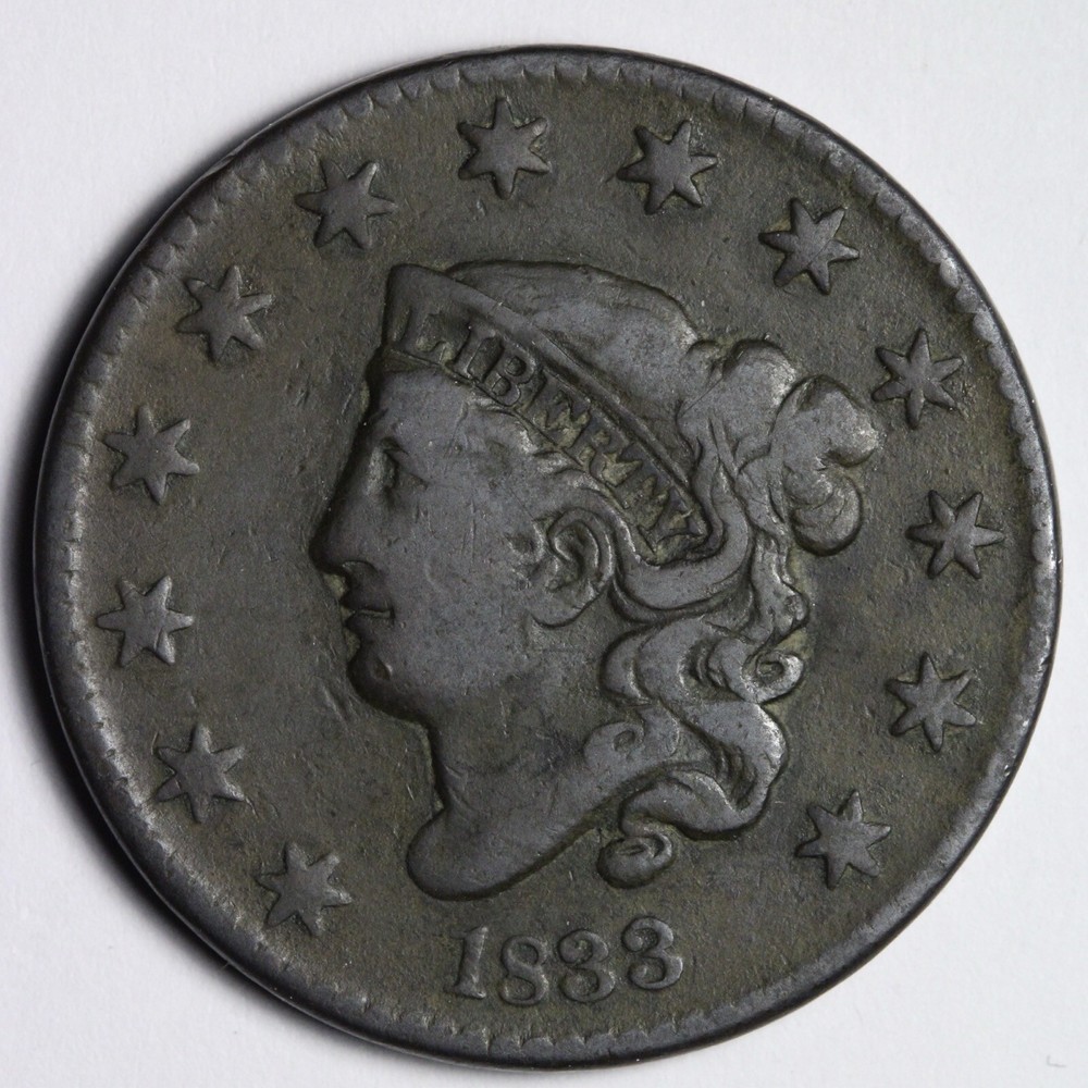 1833 Coronet Head Large Cent VF E123 AVFM