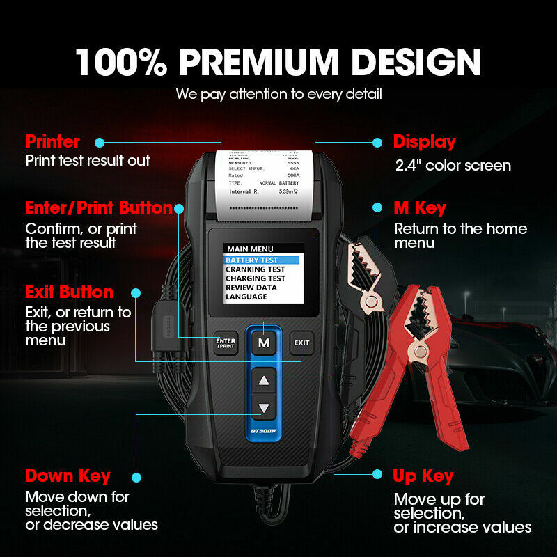 Auto Car Battery Tester with Printer 6V 12V Cranking Charging Load Test Analyzer