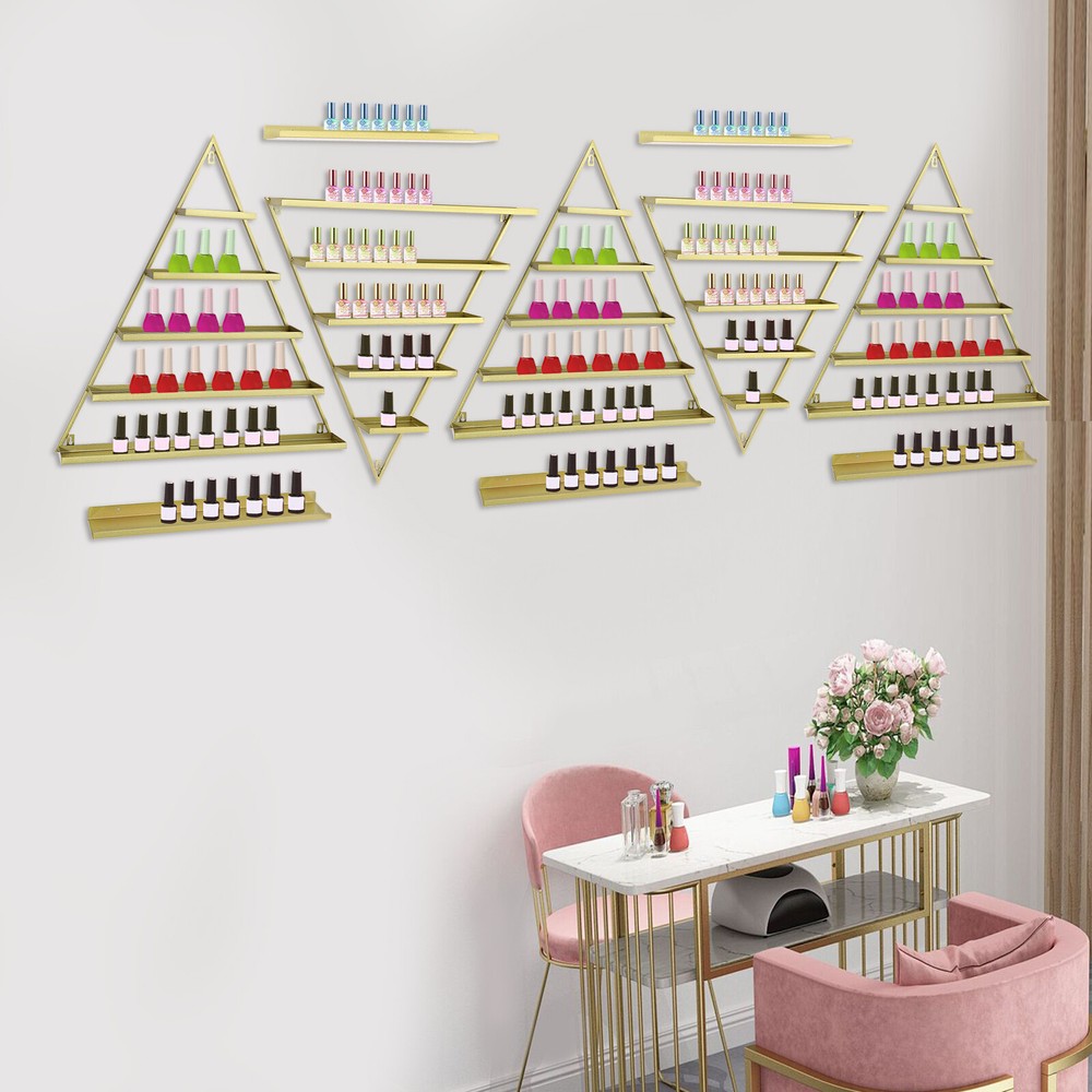 10pcs Set Triangular Nail Polish Racks Wall-mounted Cosmetics Display Rack Gold