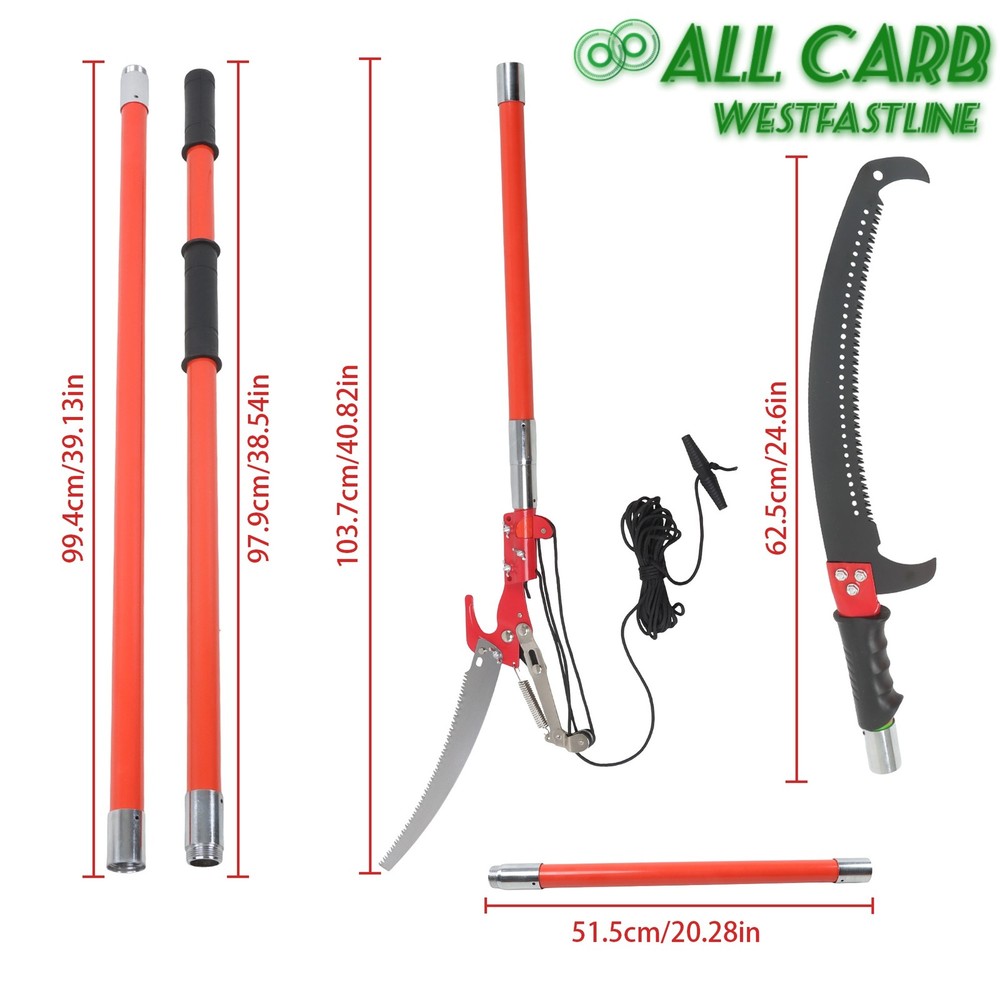 30FT Extendable Tree Trimer & Pole Saw Combo 9 Section Telescoping Orange Pole
