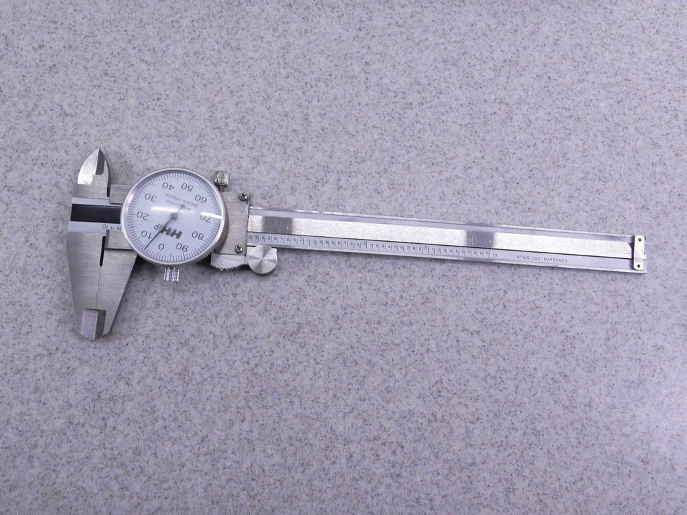 H&H 6" DIAL CALIPER HARDENED STAINLESS STEEL SATIN FINISH SHOCK PROOF