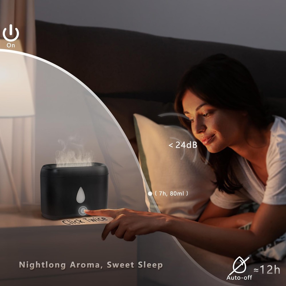 Flame Diffuser for Essential Oils, 200ml Ultrasonic Aroma Diffusers Black