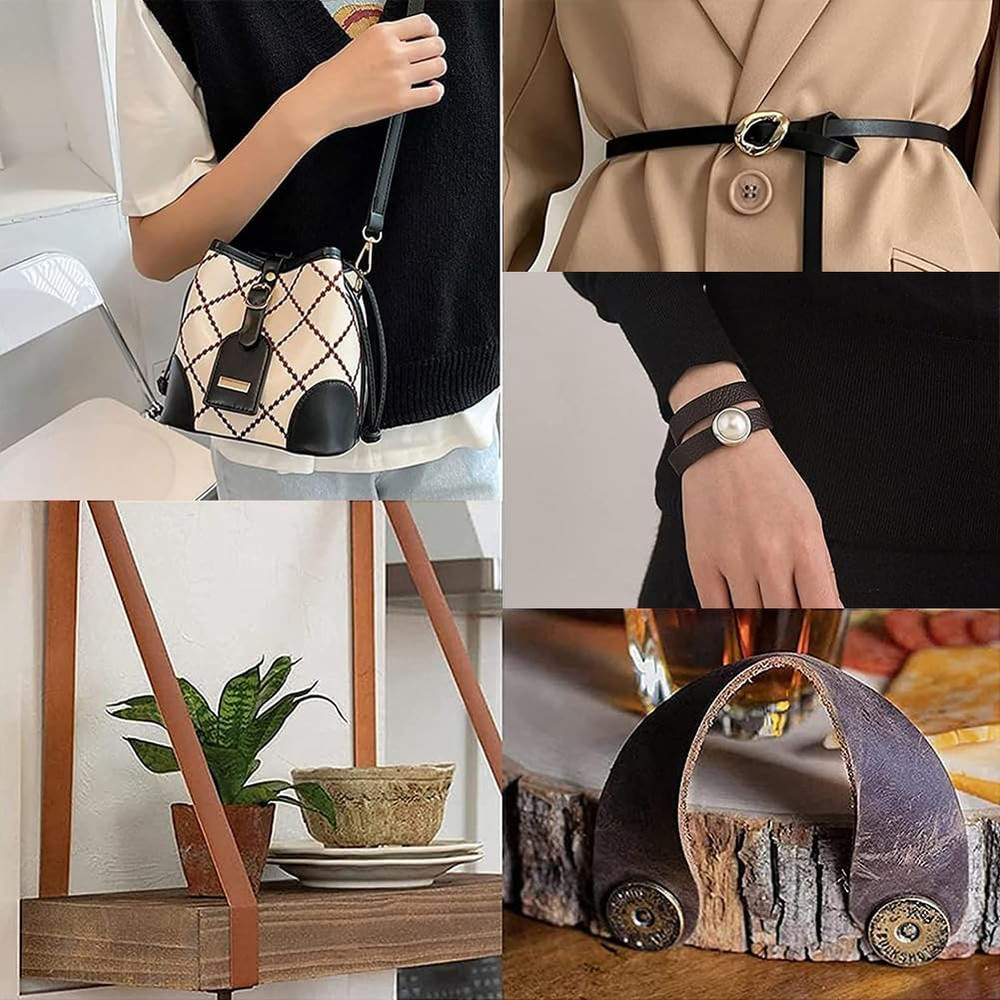 1/2" Wide Double-Sided Leather Cord 79" Flat Lychee Grain Leather Strips Strings