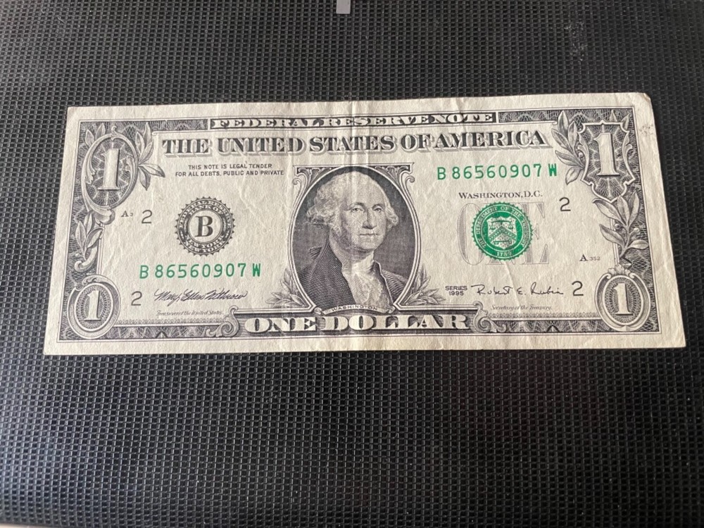 1995 $1 error note OFFSET FRONT TO BACK