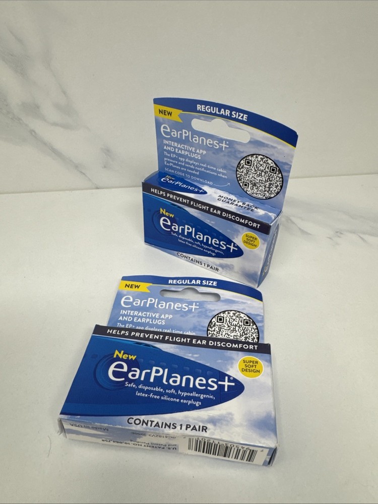 2 Pack - Earplanes Flight Ear Protection Earplugs - 1 Pair each Box Regular Size