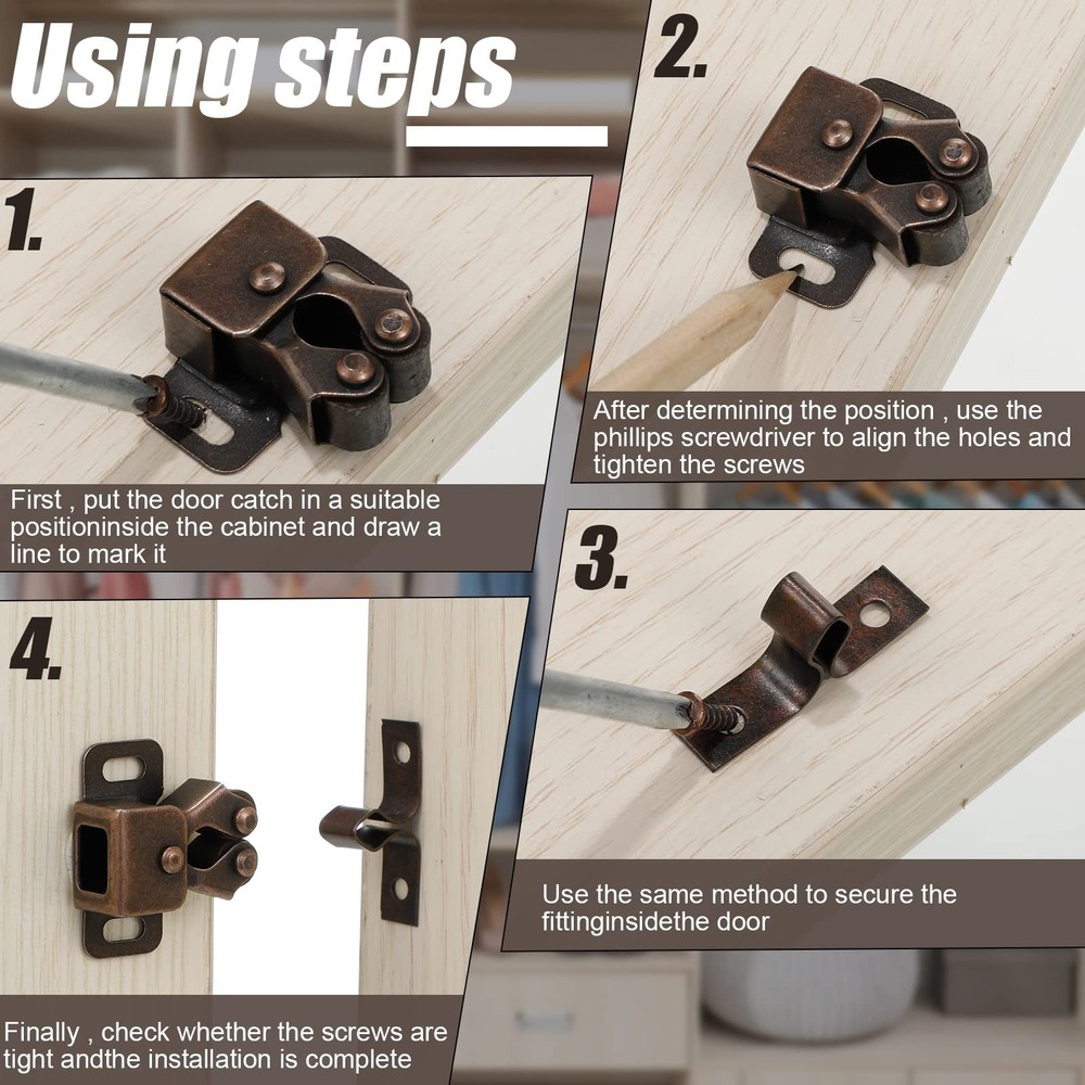20Pcs Cabinet Latches, Double Roller Catch, Door Hardware, Kitchen Use, Brown