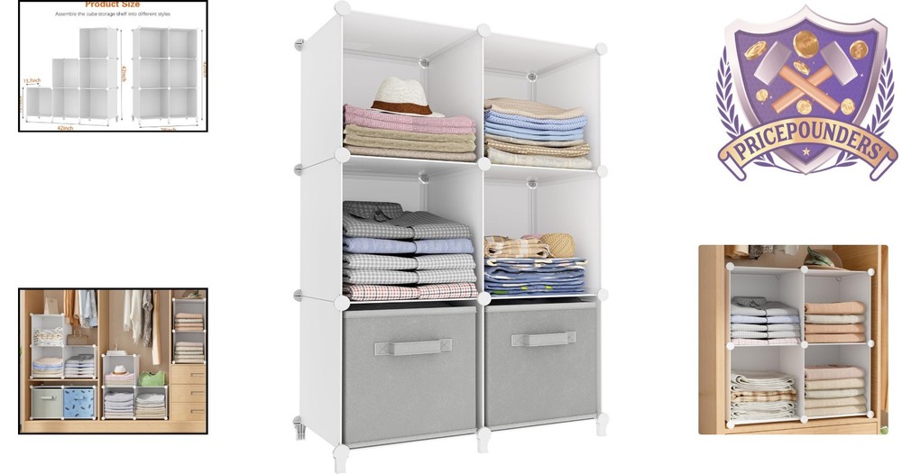 Stackable Plastic Cube Storage Organizer 11.8 Inch for Closet Bathroom Wardrobe