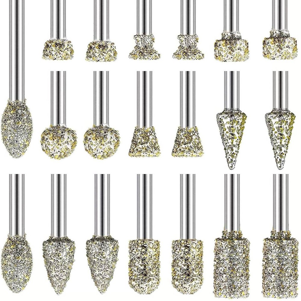 20pcs 3mm Rougher Surface Rotary Diamond Burr Drill Bits Grinding Carving Tool