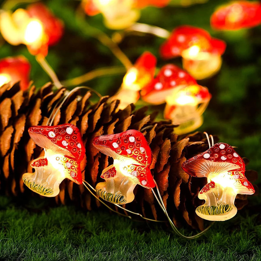 LED mushroom light, copper wire light string, micro landscape atmosphere decorat