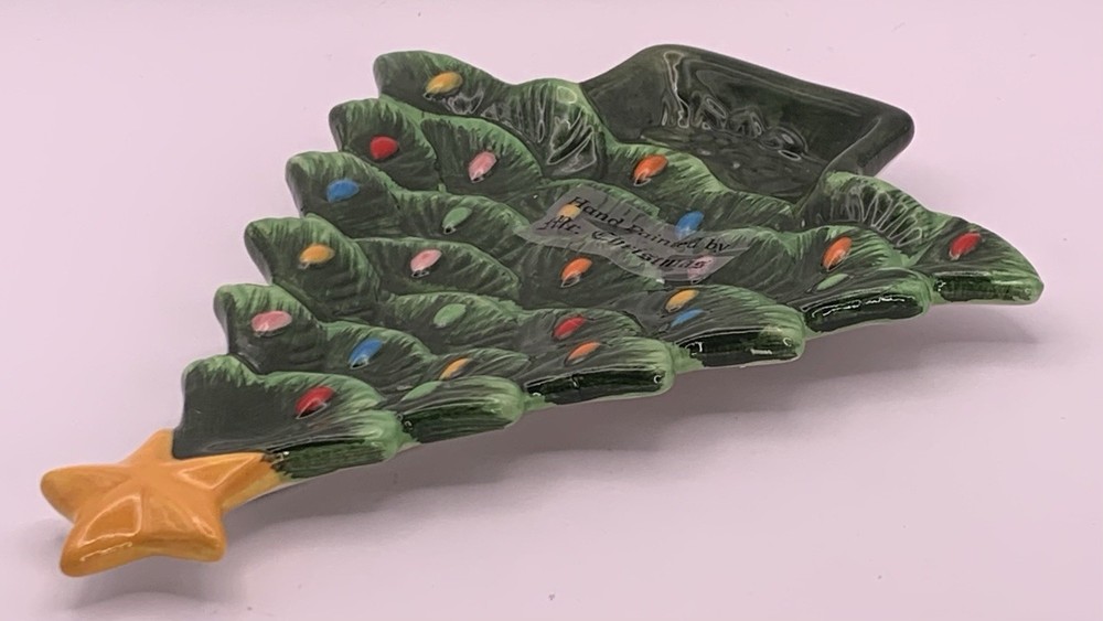 Mr. Christmas Nostalgic Tree Plate Ceramic Xmas Dish Open Box. Hand Painted