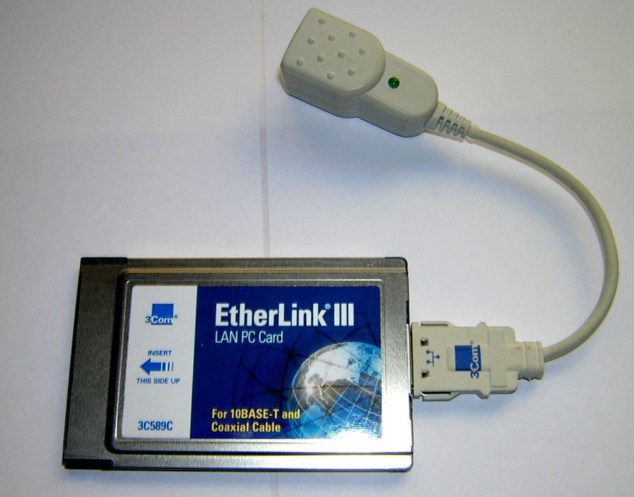 3Com EtherLink PCMCIA Ethernet LAN PC Card 3C589C + Dongle Cable