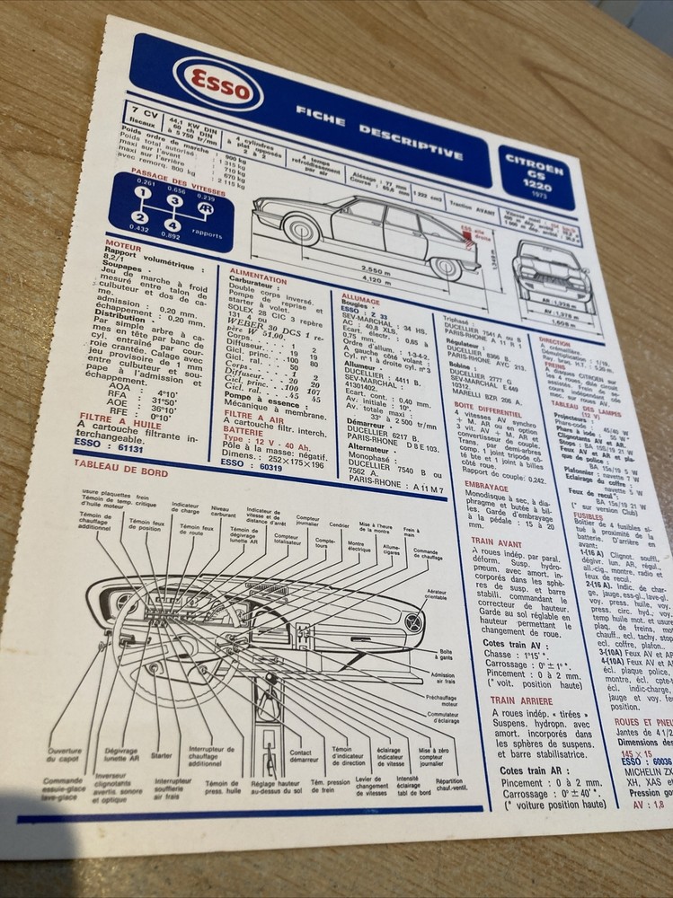 Automobile Technical Sheet Esso Citroën GS 1220 1973