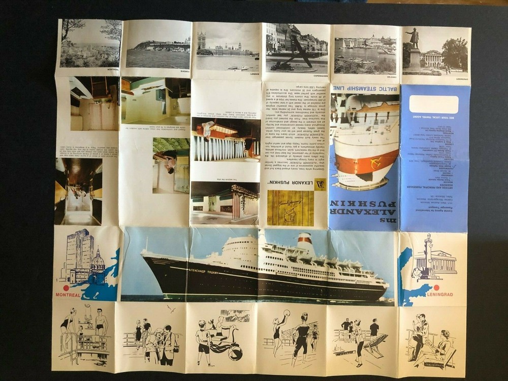 c1968 MS Alexandr Pushkin Baltic Steamship Line Brochure Single Sheet Deck Plan