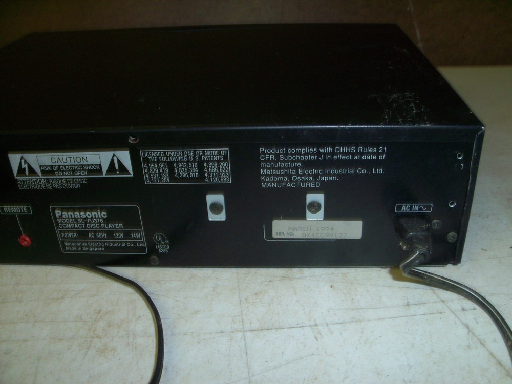 Panasonic Compact Disc Player, SL - PJ316, Tested For Power, Powers On