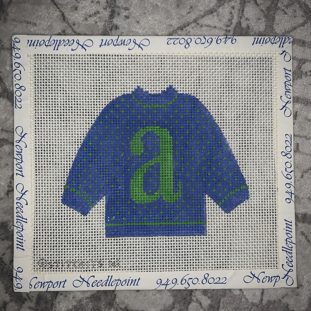 Stitch-Its Blue “a” Pullover Sweater Needlepoint Canvas 5 1/2" X 4 1/2"