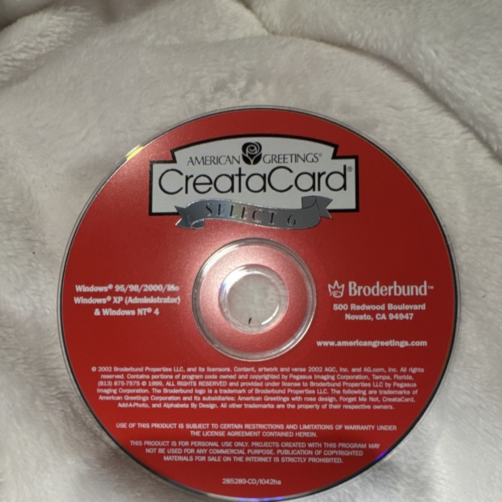 Broderbund CreataCard Select 6 DTP Software CD for Windows 95/98/Me/2000/XP