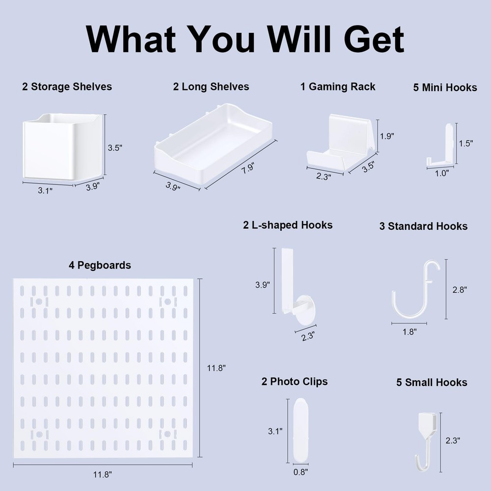 Peg Board 4 Pack PP Plastic Panels White Wall Organizer Heavy Duty Garage Tool