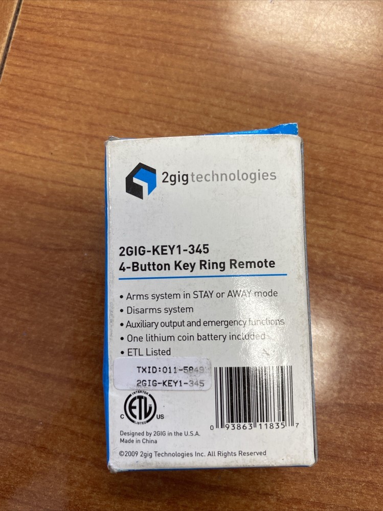 2GIG TECHNOLOGIES 4 BUTTON KEY RING REMOTE 2GIG-KEY1-345