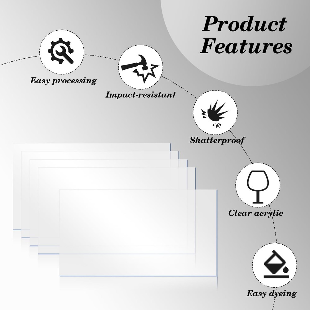 5 Pack Plexiglass Sheets 0.04 Inch Thick, 8" x 12" Thin Acrylic Sheets, Clear...